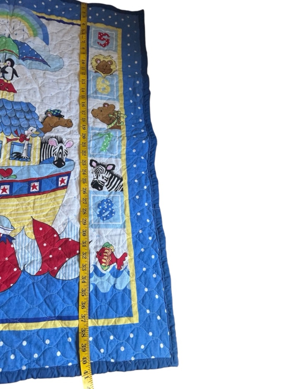 Vintage Noah’s Ark Rainbow Baby Quilt Reversible Animals Blue 41x33 - Picture 4 of 8